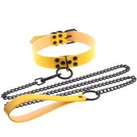 Leather collar with leash (Option: Yellow)